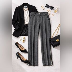 Armani Collezioni Charcoal Wool Tailored Trousers Side Zip Size 10